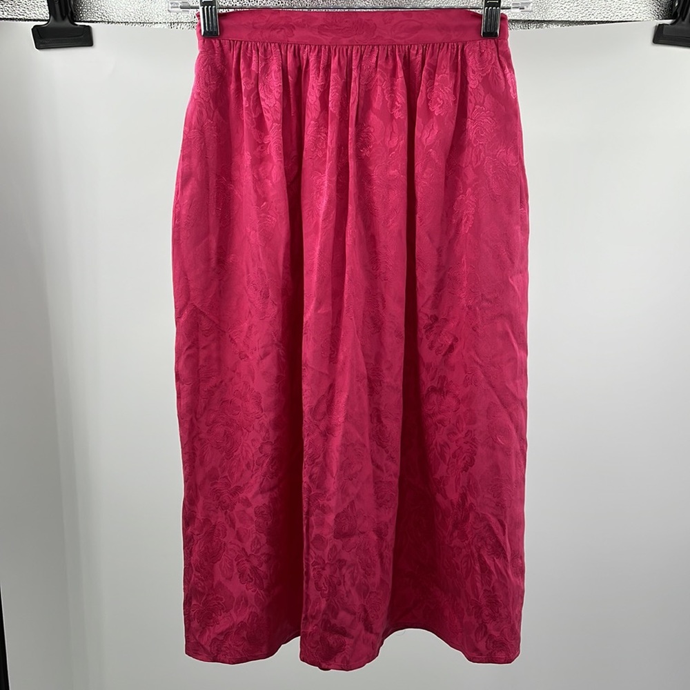 Vintage 90’s Talbots pink 100% silk floral brocade skirt Size 4